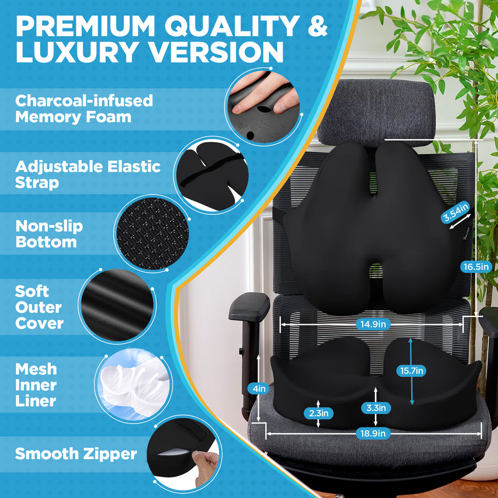 Seat Cushion & Lumbar Support Pillow for Office Chair, Car & Wheelchair