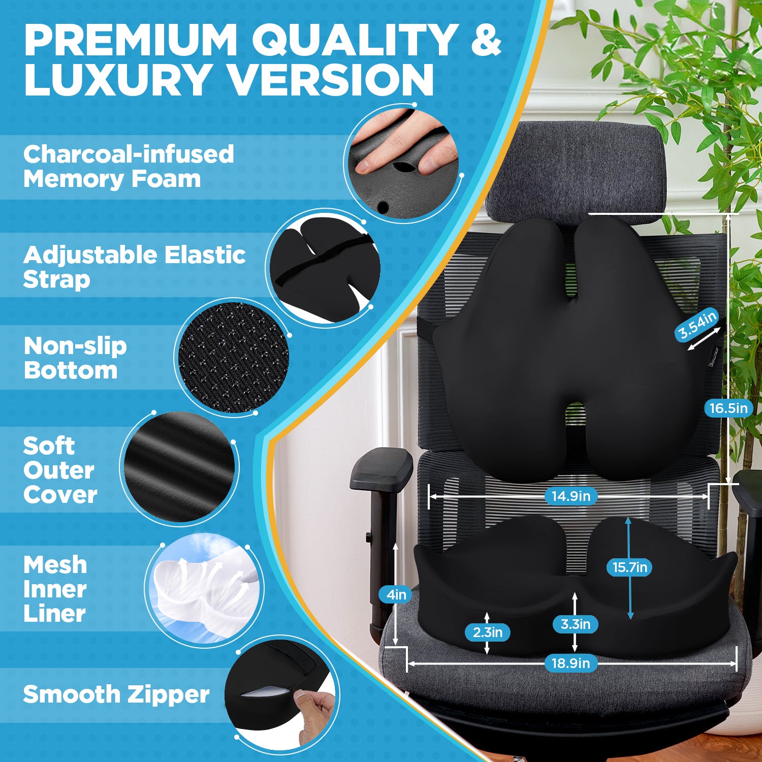 Seat Cushion & Lumbar Support Pillow for Office Chair, Car & Wheelchair