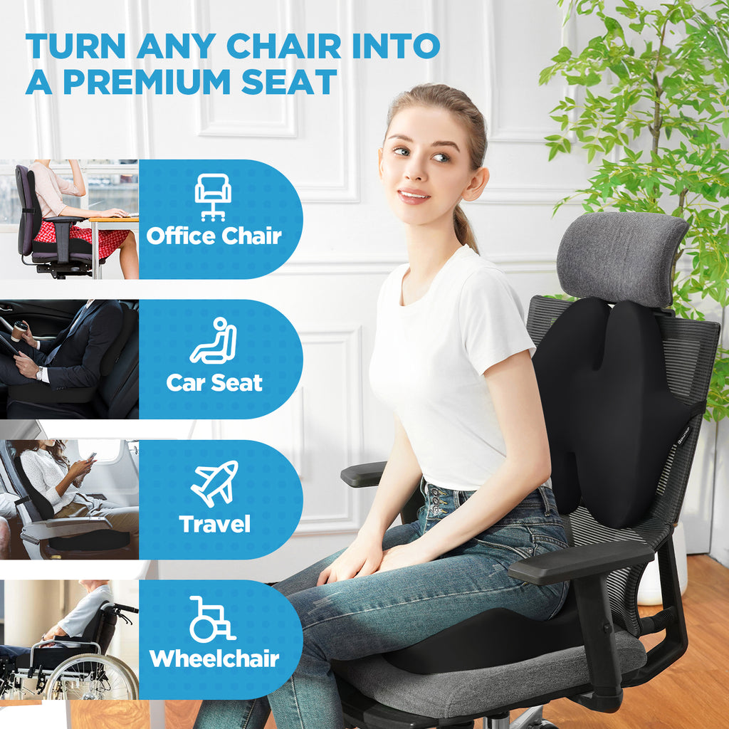 Seat Cushion & Lumbar Support Pillow for Office Chair, Car & Wheelchair