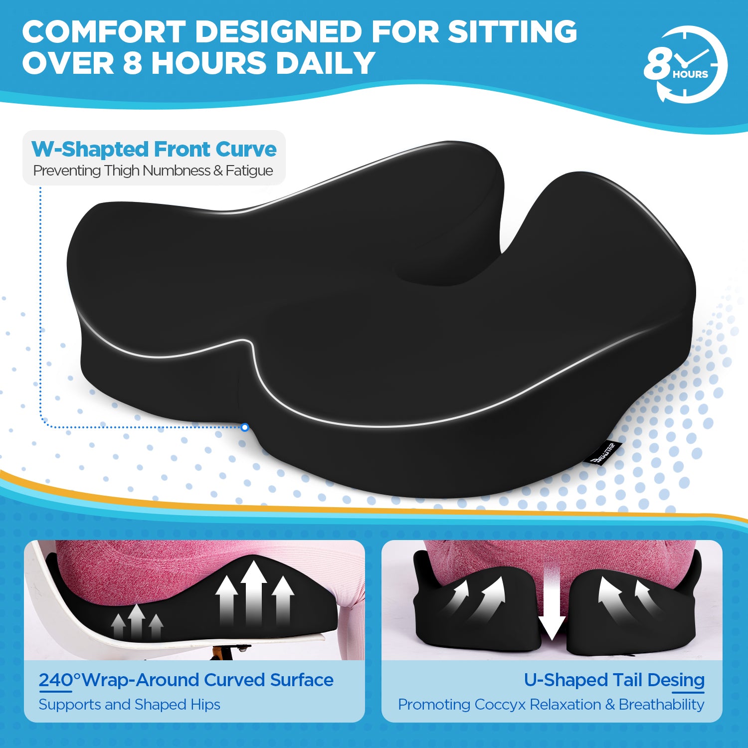 Seat Cushion & Lumbar Support Pillow for Office Chair, Car & Wheelchair