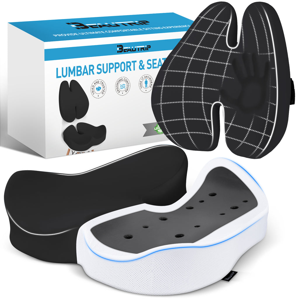 Seat Cushion & Lumbar Support Pillow for Office Chair, Car & Wheelchair